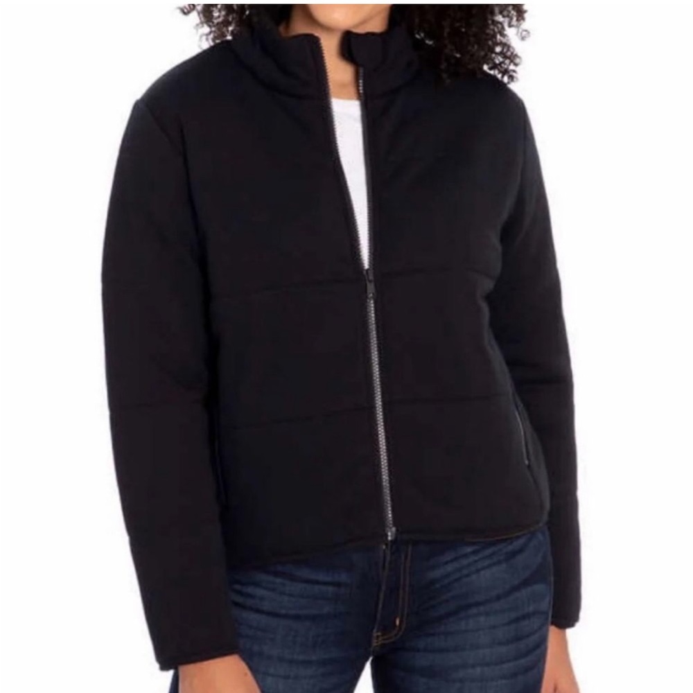 Three Dots Quilted Knit Jacket Size XXL Black Full Zip Pockets NWT